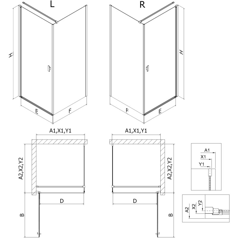 Mexen Mist-B Duschekabine aufklappbar links 100 x 110 cm, schwarzes Gitter, schwarz - 8A2T-100-110-70-77-L