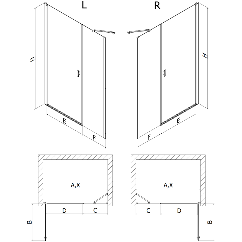 Mexen Mist-B Duschschwingtür 115 cm, transparent, schwarz - 8A2-115-001-70-00