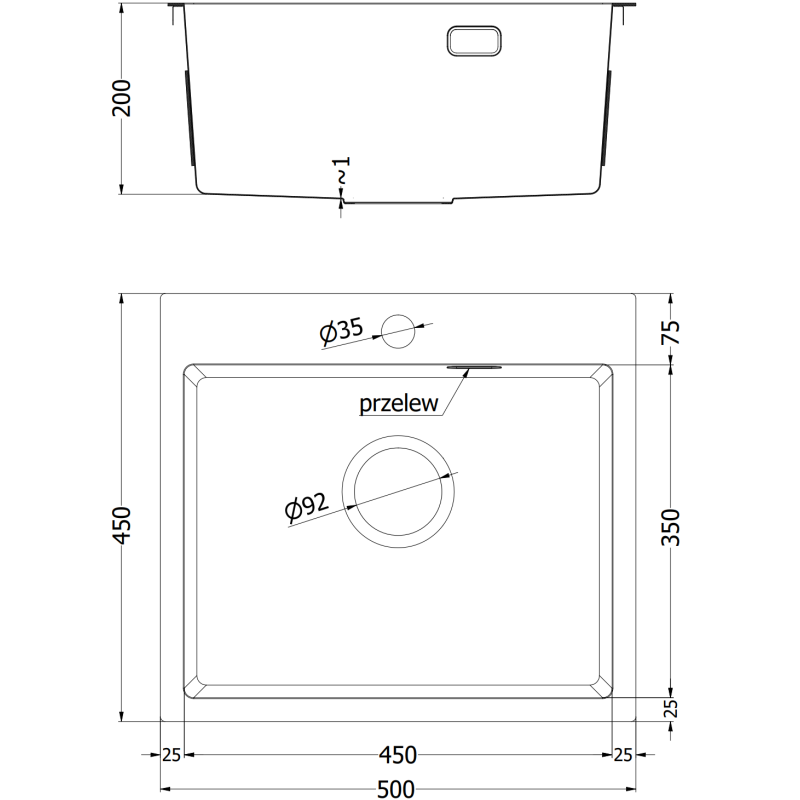 Mexen Solix Edelstahlspüle 1-Becken 500 x 450 mm, Inox - 6402501000-01