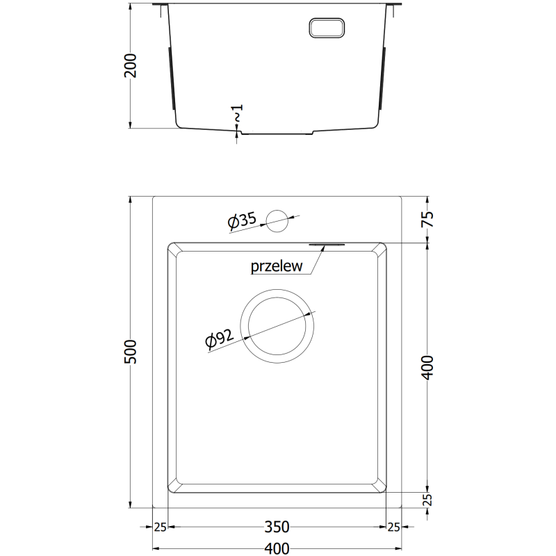 Mexen Solix Edelstahlspüle 1-beckig 400 x 500 mm, Kupfer - 6406401000-65