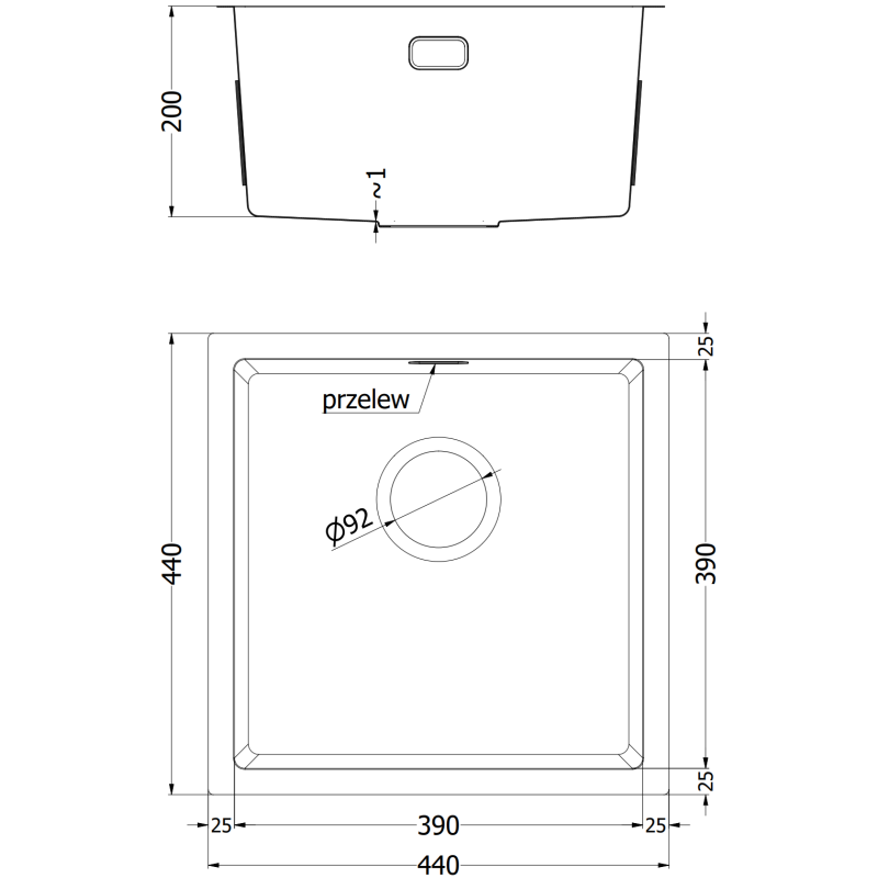 Mexen Trixo Edelstahlspüle 1-fach 440 x 440 mm, goldener HC - 6413441000-55HC