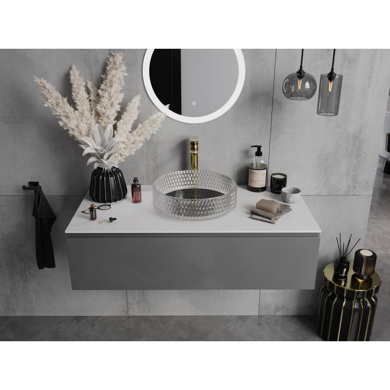 Mexen Aura Glas-Waschbecken zur Installation auf einer Arbeitsplatte 39 x 39 cm, transparent/schwarz - 24013971