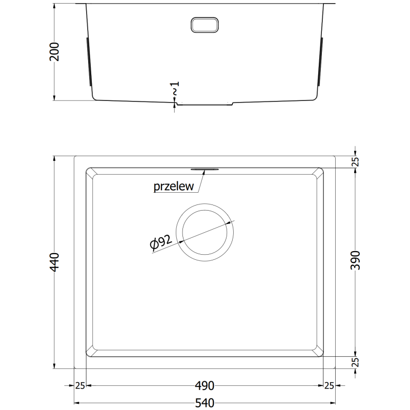 Mexen Trixo Edelstahlspüle 1-Becken 540 x 440 mm, Kupfer - 6414541000-65