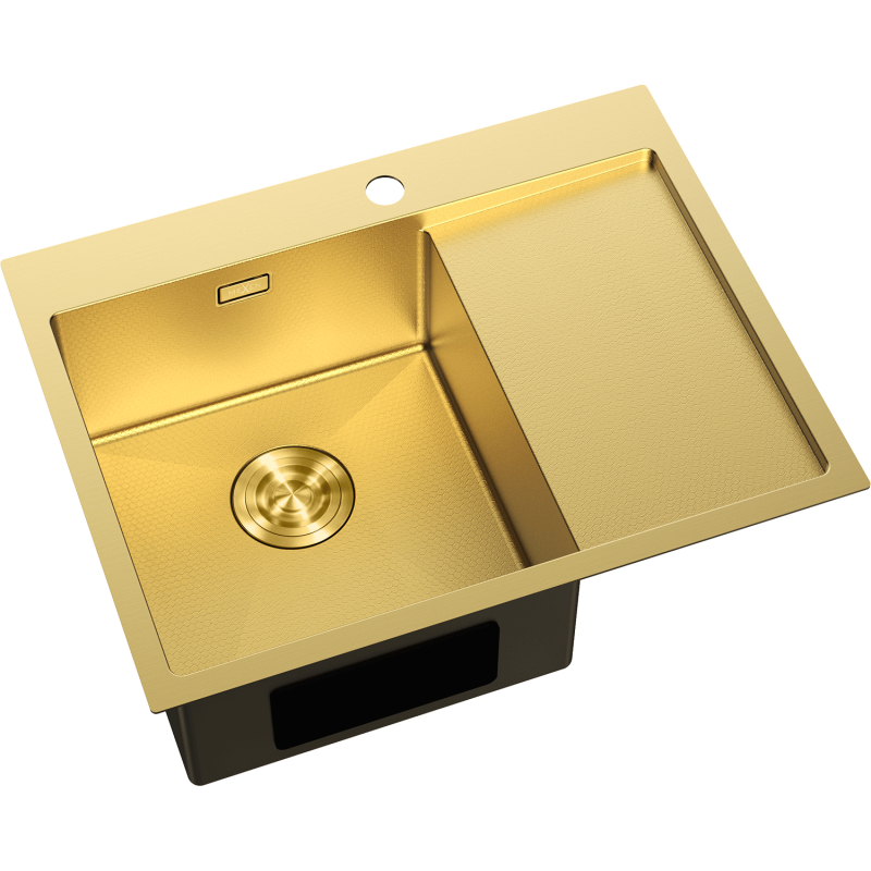 Mexen Exar 1-Kammer-Edelstahlspüle mit Abtropffläche, links 620 x 480 mm, gold HC - 6431621005L-55HC