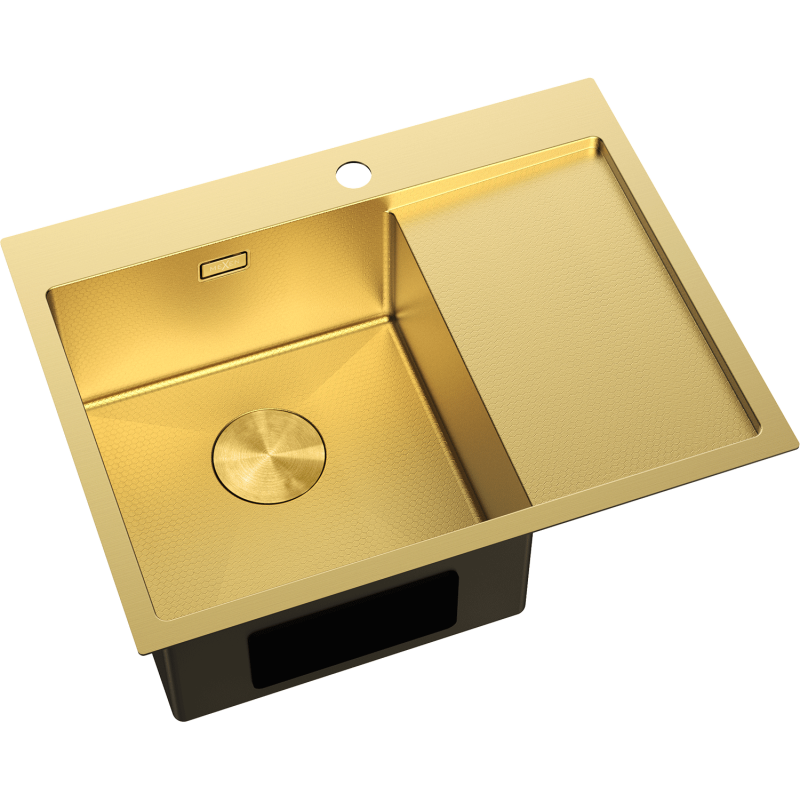 Mexen Exar 1-Kammer-Edelstahlspüle mit Abtropffläche, links 620 x 480 mm, gold HC - 6431621005L-55HC