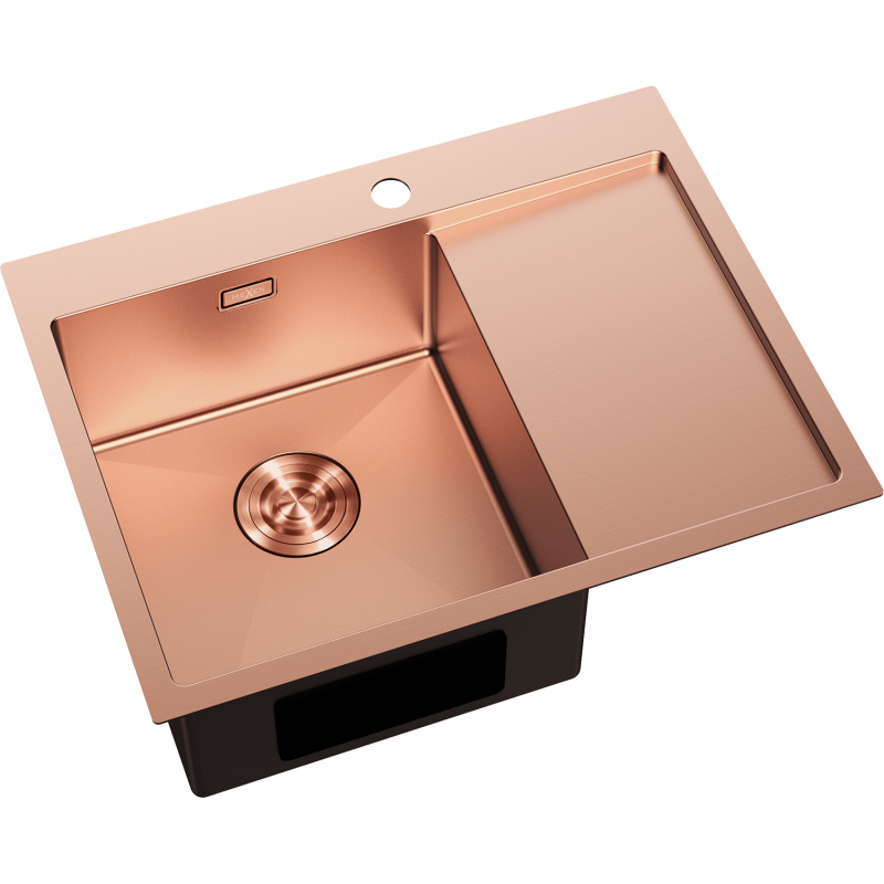 Mexen Exar Edelstahlspüle 1-becken mit Abtropffläche, links 620 x 480 mm, Kupfer - 6431621005L-65