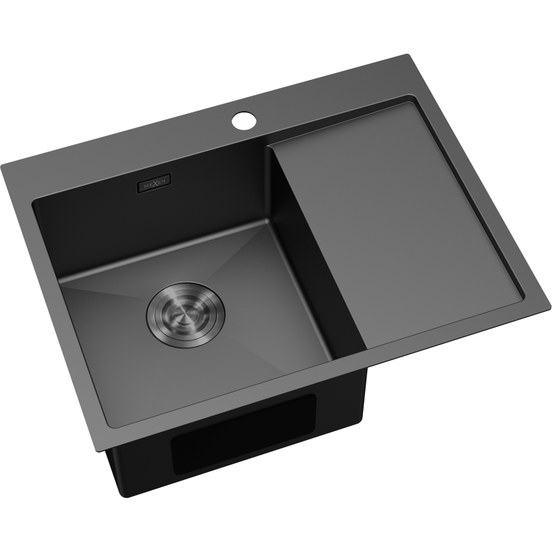 Mexen Exar Edelstahlspüle 1-Becken mit Abtropffläche, links 620 x 480 mm, schwarz - 6431621005L-70
