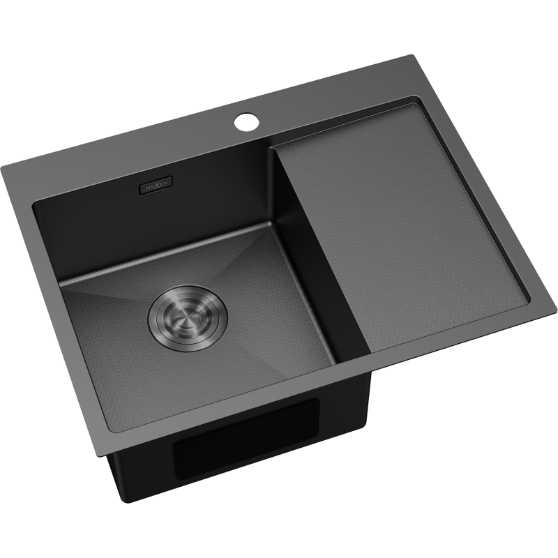 Mexen Exar 1-Komponenten-Edelstahlspüle mit Abtropffläche, links 620 x 480 mm, schwarz HC - 6431621005L-70HC