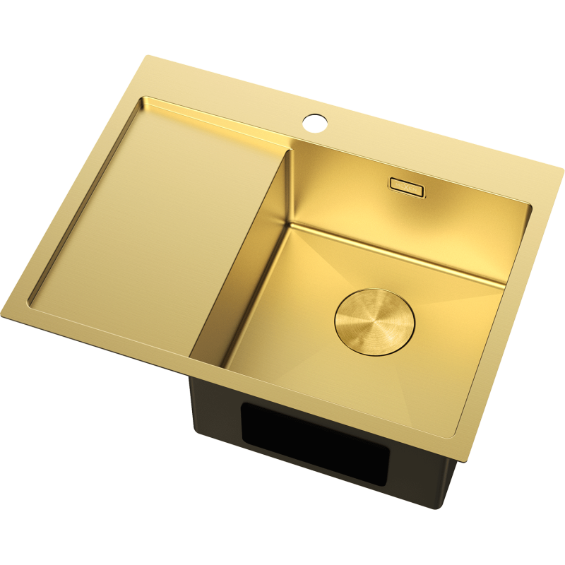Mexen Exar Edelstahlspüle 1-beckig mit Abtropffläche, rechts 620 x 480 mm, gold - 6432621005P-55