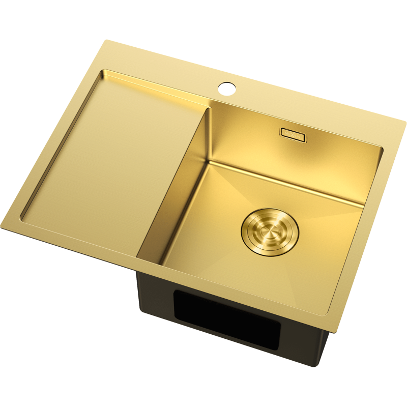 Mexen Exar Edelstahlspüle 1-beckig mit Abtropffläche, rechts 620 x 480 mm, gold - 6432621005P-55