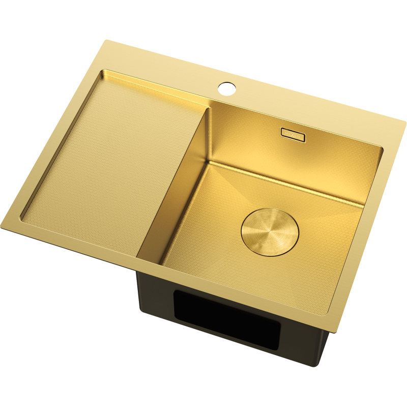 Mexen Exar Edelstahlspüle mit 1 Becken und Abtropffläche, rechts 620 x 480 mm, golden HC - 6432621005P-55HC