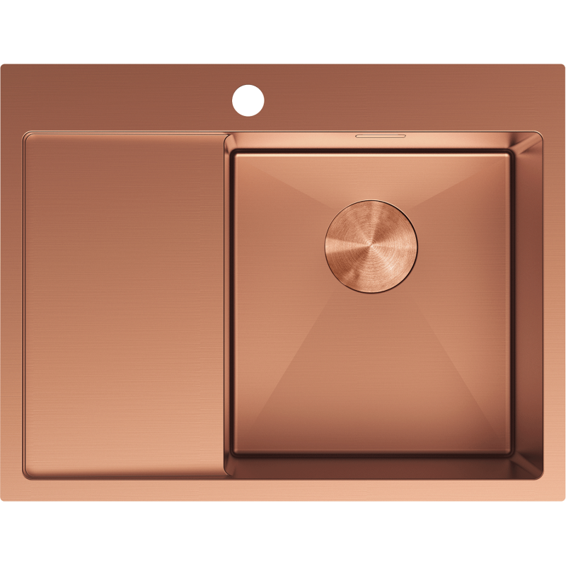 Mexen Exar Edelstahlspüle 1-Becken mit Abtropffläche, rechts 620 x 480 mm, Kupfer - 6432621005P-65