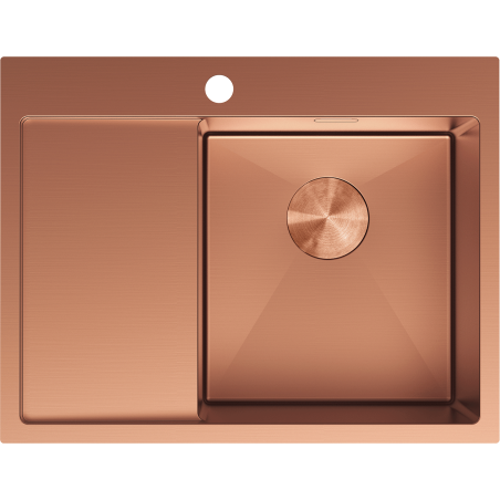 Mexen Exar Edelstahlspüle 1-Becken mit Abtropffläche, rechts 620 x 480 mm, Kupfer - 6432621005P-65