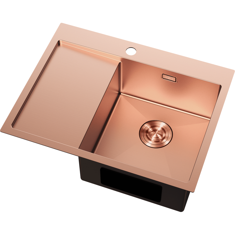 Mexen Exar Edelstahlspüle 1-Becken mit Abtropffläche, rechts 620 x 480 mm, Kupfer - 6432621005P-65