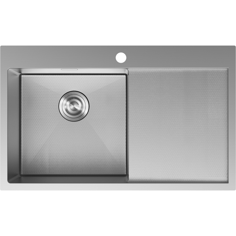 Mexen Exar Edelstahlspüle, 1-beckig mit Abtropffläche, links 780 x 480 mm, Inox HC - 6433781010L-01HC
