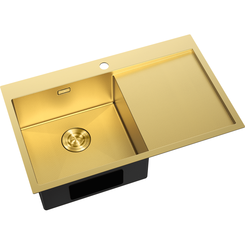 Mexen Exar einzelner Edelstahlspülbecken mit Abtropffläche, links 780 x 480 mm, gold HC - 6433781010L-55HC