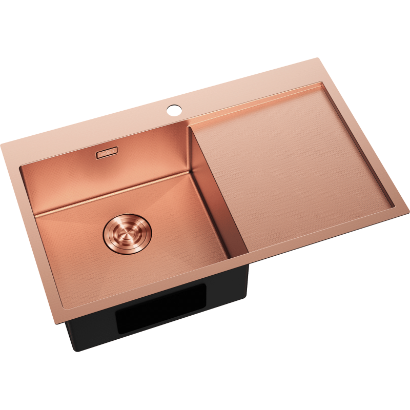Mexen Exar Edelstahlspüle 1 Becken mit Abtropffläche, links 780 x 480 mm, Kupfer HC - 6433781010L-65HC