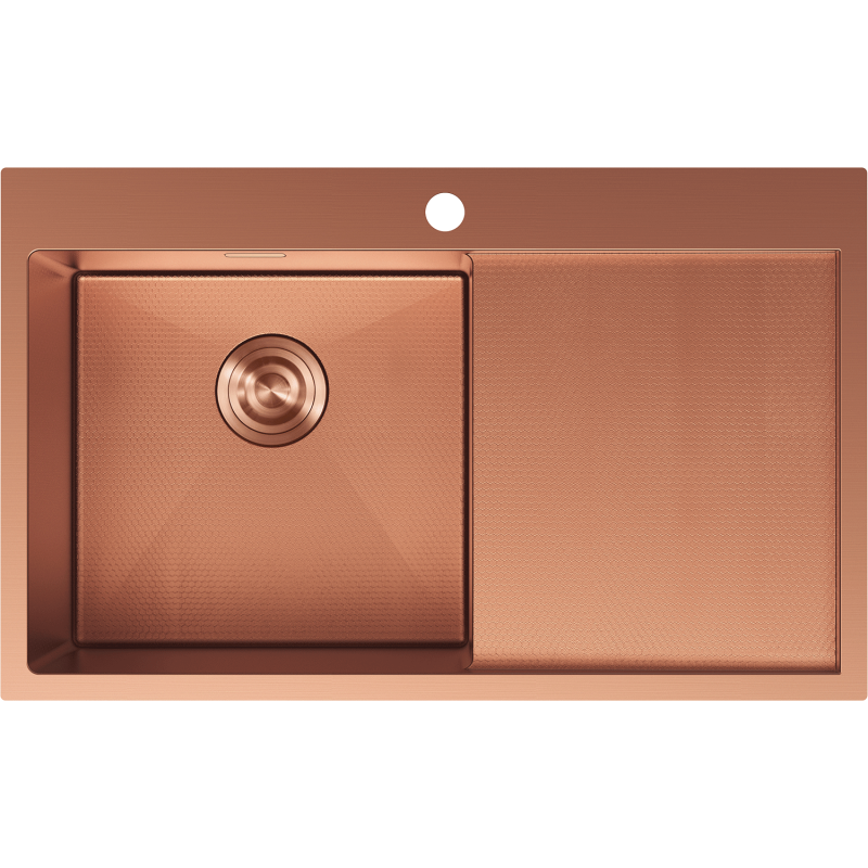 Mexen Exar Edelstahlspüle 1 Becken mit Abtropffläche, links 780 x 480 mm, Kupfer HC - 6433781010L-65HC