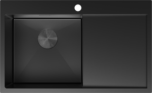 Mexen Exar Edelstahlspüle 1-Becken mit Abtropffläche links 780 x 480 mm, schwarz - 6433781010L-70