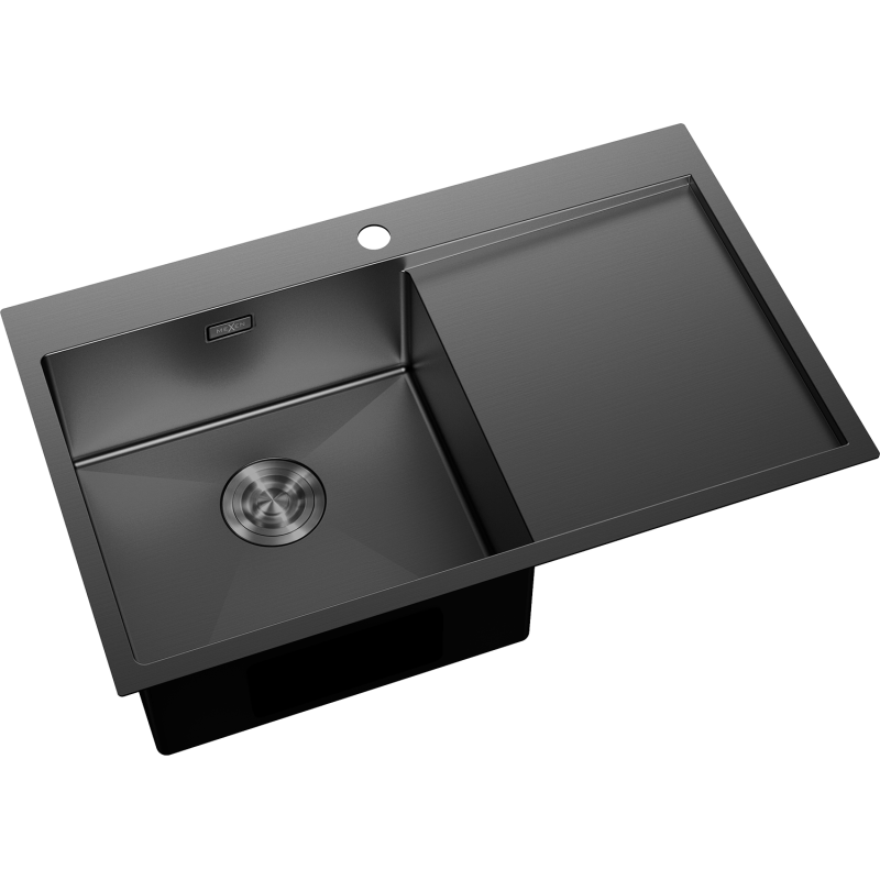 Mexen Exar 1-becken Edelstahlspüle mit Abtropffläche, links 780 x 480 mm, schwarz - 6433781010L-70