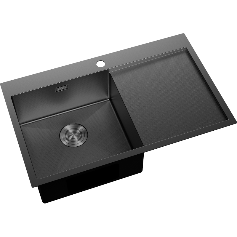 Mexen Exar Edelstahlspüle 1-beckig mit Abtropffläche, links 780 x 480 mm, schwarz HC - 6433781010L-70HC