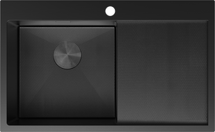 Mexen Exar Edelstahlspüle 1-beckig mit Abtropffläche links 780 x 480 mm, schwarz HC - 6433781010L-70HC