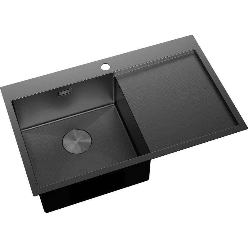 Mexen Exar Edelstahlspüle 1-beckig mit Abtropffläche, links 780 x 480 mm, schwarz HC - 6433781010L-70HC