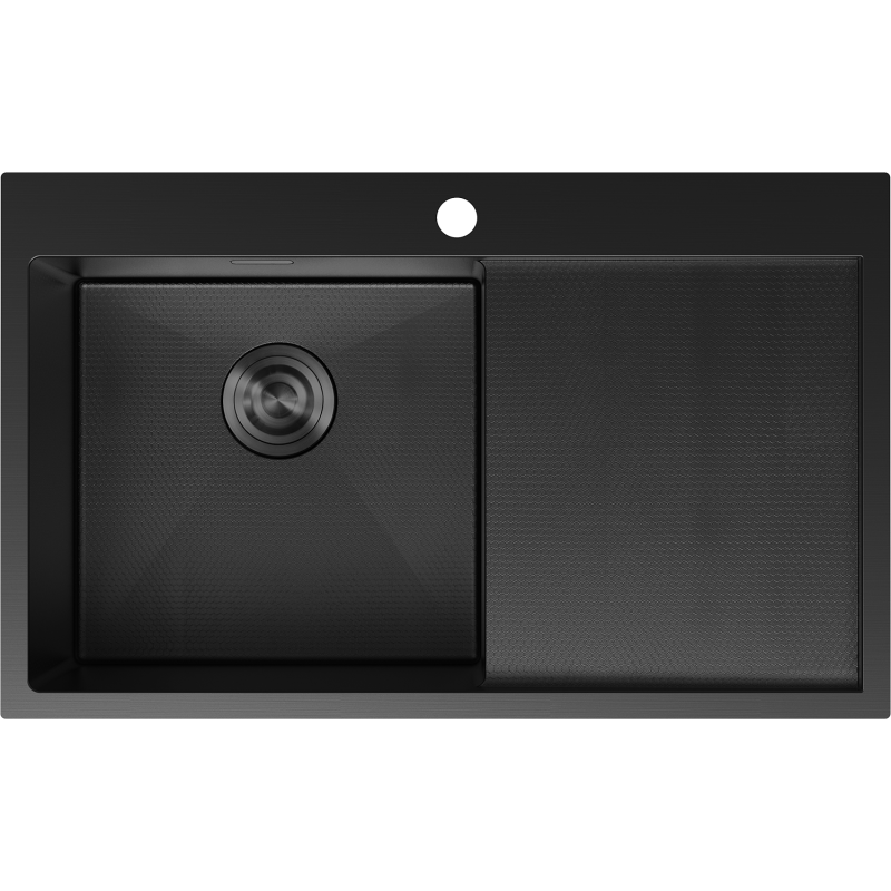 Mexen Exar Edelstahlspüle 1-beckig mit Abtropffläche, links 780 x 480 mm, schwarz HC - 6433781010L-70HC