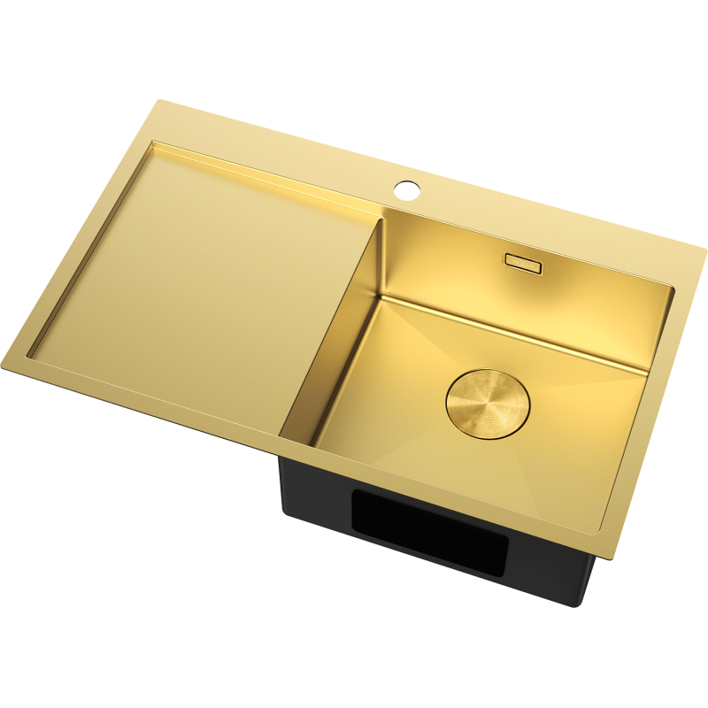 Mexen Exar Stahlspüle mit 1 Becken und Abtropffläche, rechts, 780 x 480 mm, gold - 6434781010P-55