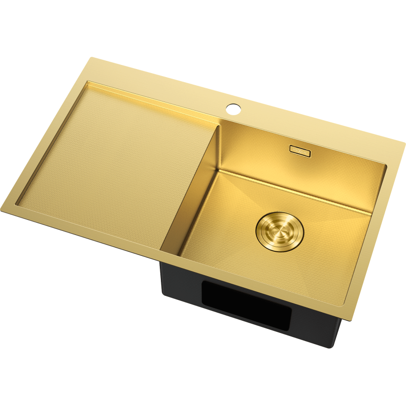 Mexen Exar Edelstahlspüle 1-Becken mit Abtropffläche, rechts 780 x 480 mm, gold HC - 6434781010P-55HC
