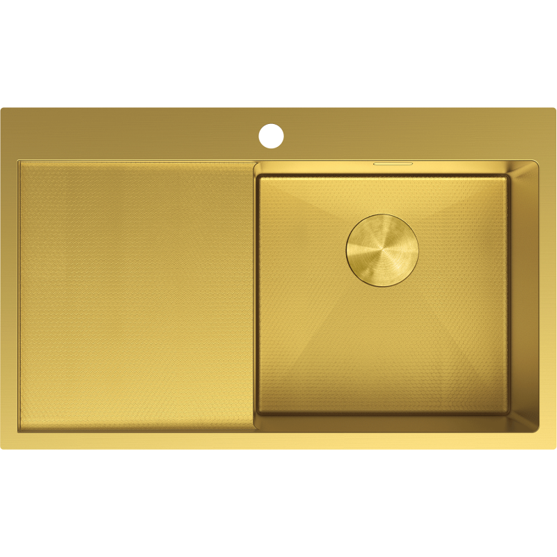 Mexen Exar Edelstahlspüle 1-Becken mit Abtropffläche, rechts 780 x 480 mm, gold HC - 6434781010P-55HC