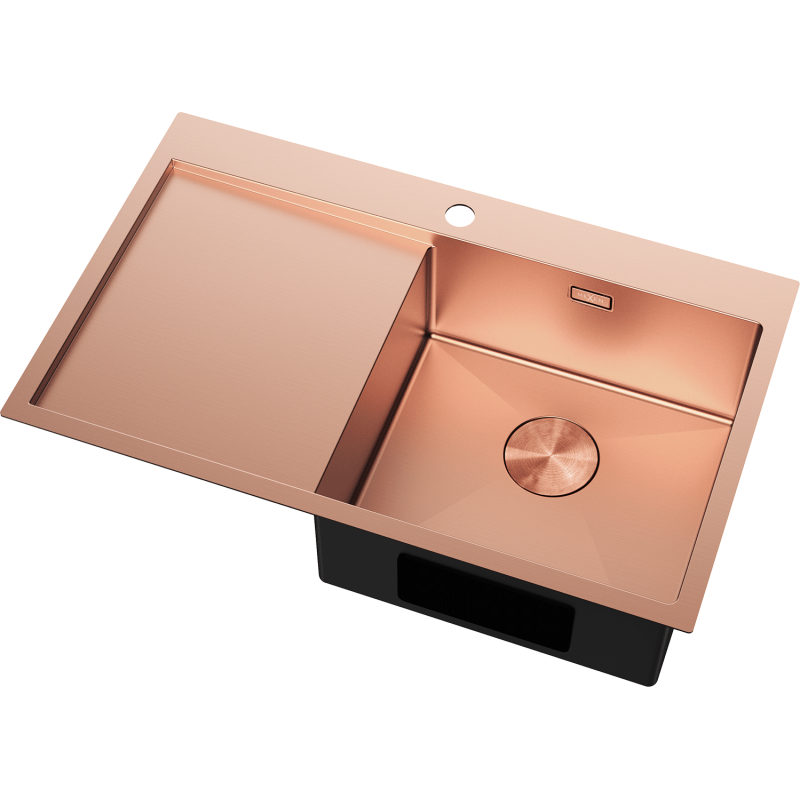 Mexen Exar Edelstahlspüle 1-Becken mit Abtropffläche, rechts 780 x 480 mm, Kupfer - 6434781010P-65