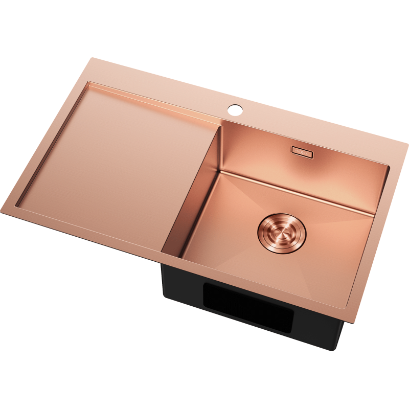 Mexen Exar Edelstahlspüle 1-Becken mit Abtropffläche, rechts 780 x 480 mm, Kupfer - 6434781010P-65