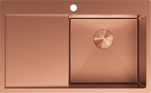 Mexen Exar Edelstahlspüle 1-Becken mit Abtropffläche rechts 780 x 480 mm, Kupfer - 6434781010P-65
