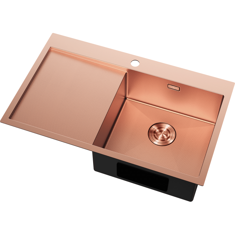 Mexen Exar Edelstahlspüle 1 Becken mit Abtropffläche, rechts 780 x 480 mm, Kupfer HC - 6434781010P-65HC