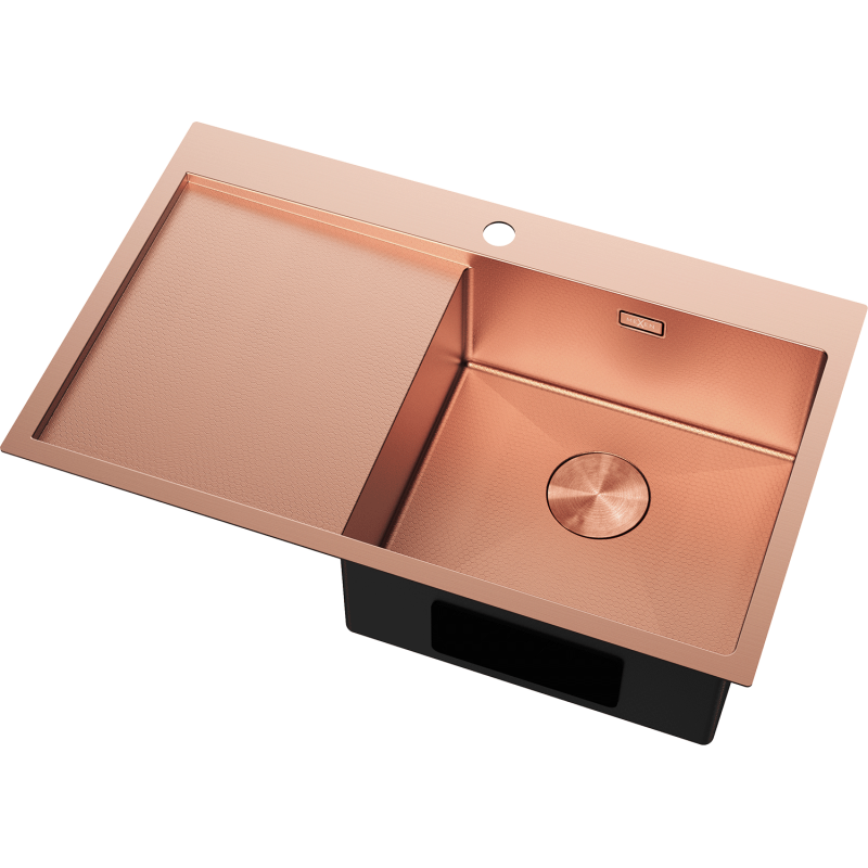 Mexen Exar Edelstahlspüle 1 Becken mit Abtropffläche, rechts 780 x 480 mm, Kupfer HC - 6434781010P-65HC