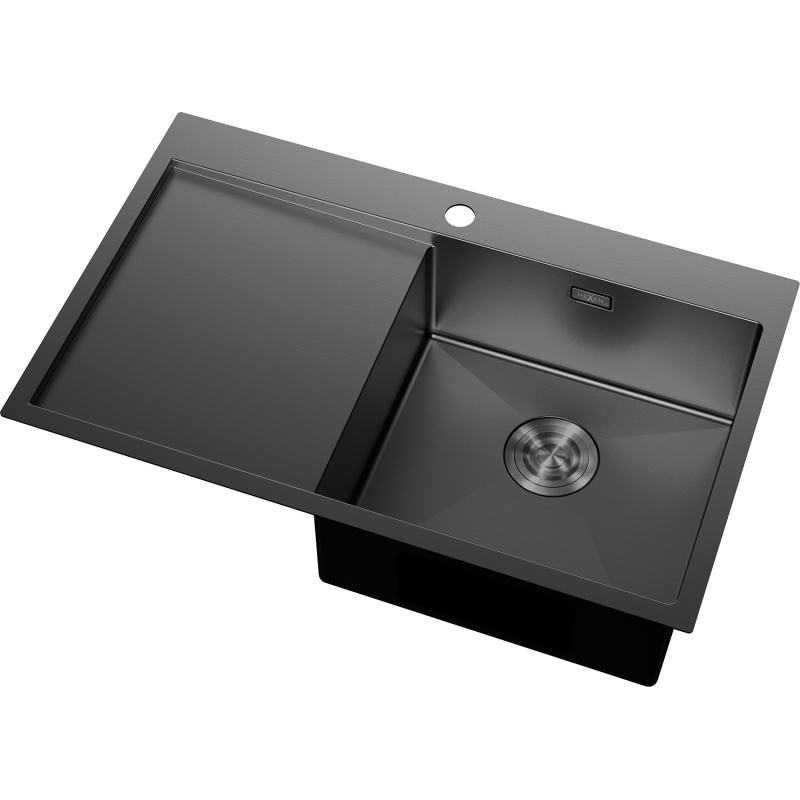 Mexen Exar Stahlspüle 1-beckig mit Abtropffläche, rechts 780 x 480 mm, schwarz - 6434781010P-70