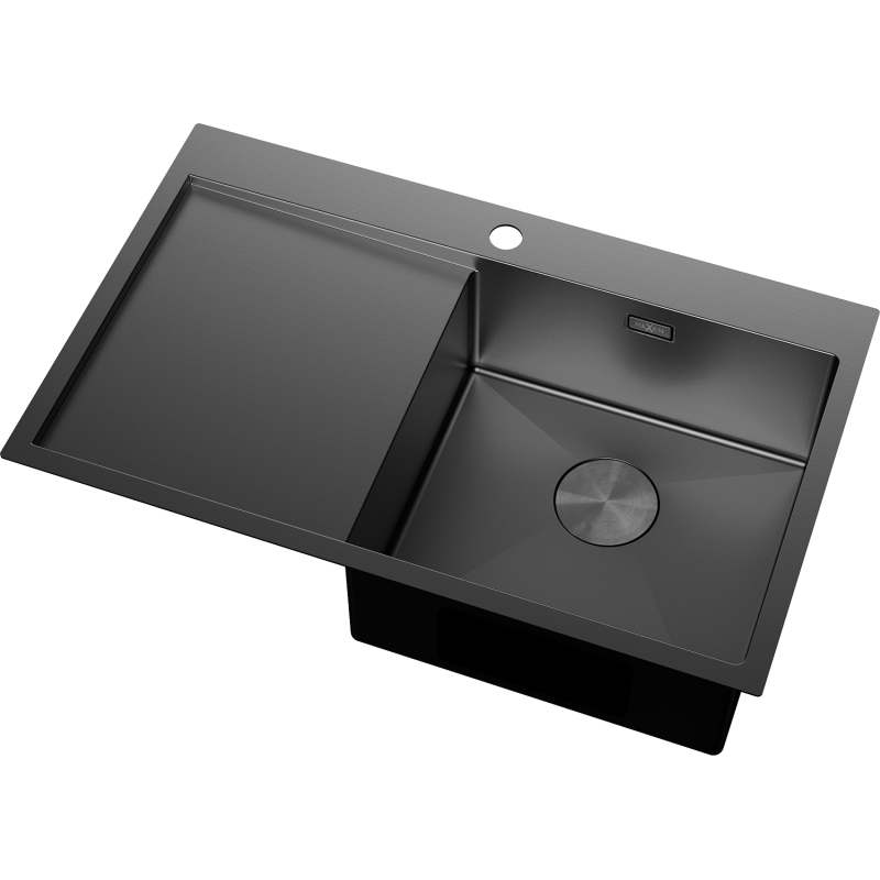 Mexen Exar Stahlspüle 1-beckig mit Abtropffläche, rechts 780 x 480 mm, schwarz - 6434781010P-70