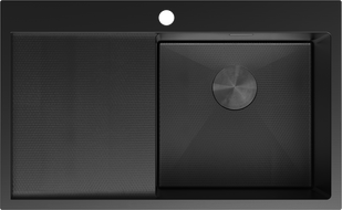 Mexen Exar Einbauspüle 1-flg. mit Abtropffläche rechts 780 x 480 mm, schwarz HC - 6434781010P-70HC