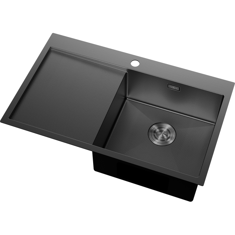 Mexen Exar Edelstahlspüle 1-becken mit Abtropffläche, rechts 780 x 480 mm, schwarz HC - 6434781010P-70HC