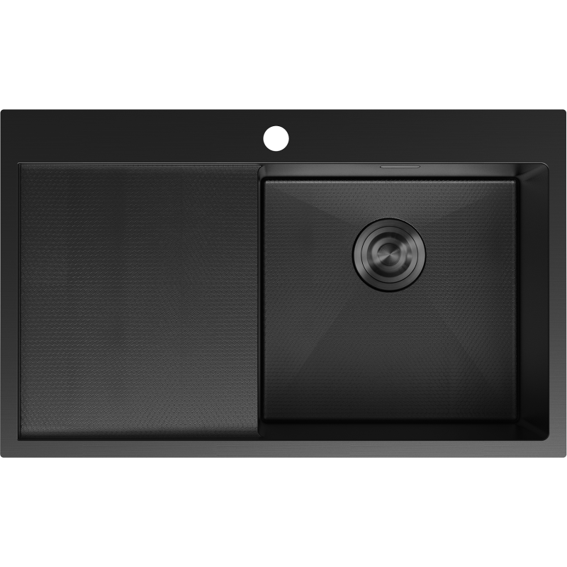 Mexen Exar Edelstahlspüle 1-becken mit Abtropffläche, rechts 780 x 480 mm, schwarz HC - 6434781010P-70HC