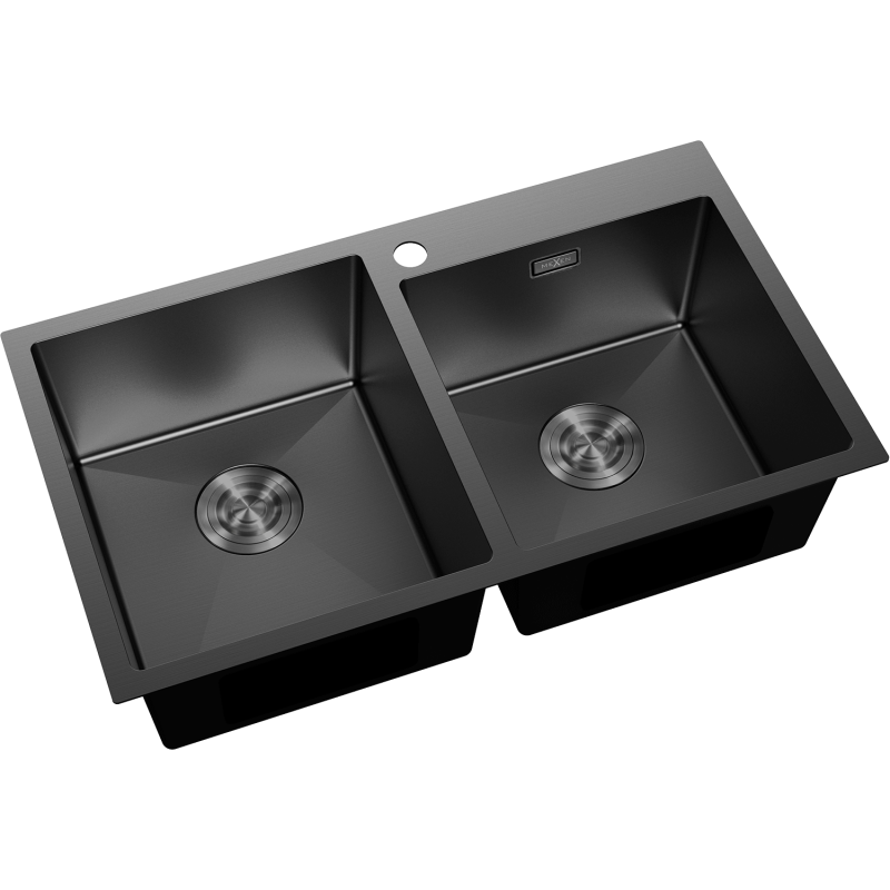 Mexen Xorin Edelstahlspüle 2-beckig 780 x 450 mm, schwarz - 6441782000-70