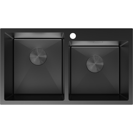 Mexen Xorin Edelstahlspüle 2-beckig 780 x 450 mm, schwarz - 6441782000-70