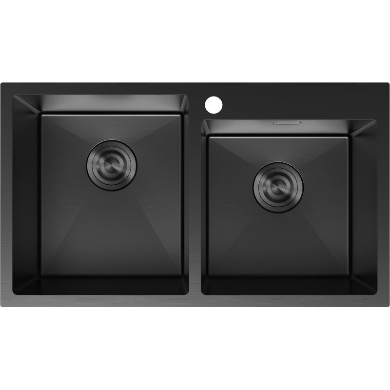 Mexen Xorin Edelstahlspüle 2-beckig 780 x 450 mm, schwarz - 6441782000-70