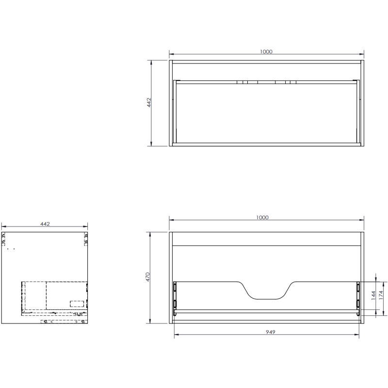 Mexen Orio Badezimmerschrank für Waschbecken 100 cm, 1 Schublade, Schwarz Hochglanz - 91A10-10047-1-BF70