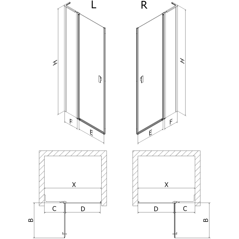 Mexen Mist L Duschdrehtür 120 cm, transparent, gebürstetes Kupfer - 8A4L-120-000-65-00
