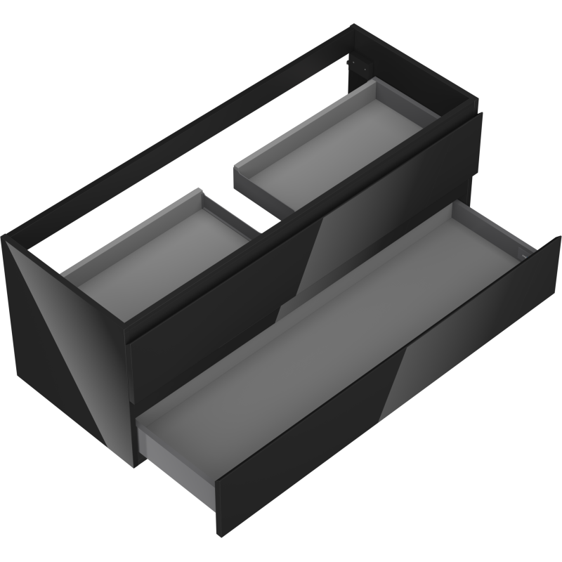 Mexen Orio Badezimmerschrank unter Waschbecken 120 cm, 2 Schubladen, Schwarz Hochglanz - 91A10-12047-2-BFF70
