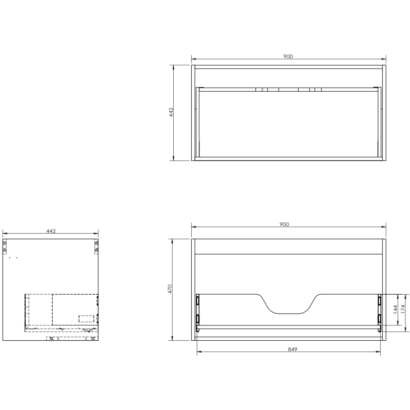 Mexen Rivel Badezimmerschrank für Waschbecken 90 cm, 1 Schublade, gerillt, graumatt - 91A20-09047-1-BF62