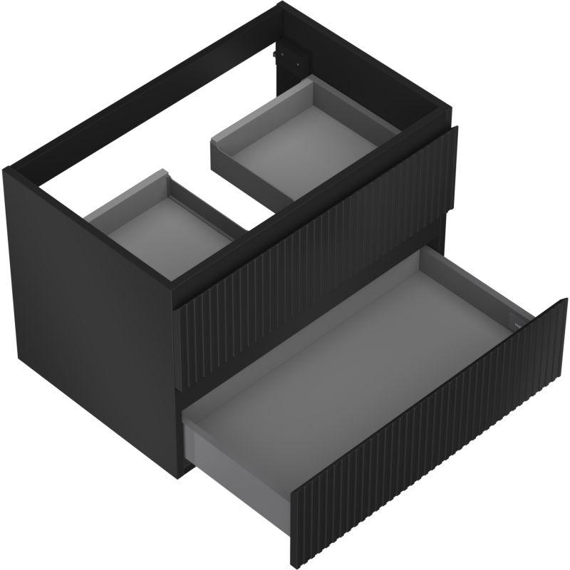Mexen Rivel Badezimmerschrank unter dem Waschbecken 70 cm, 2 Schubladen, gerillt, schwarz matt - 91A20-07047-2-BFF71