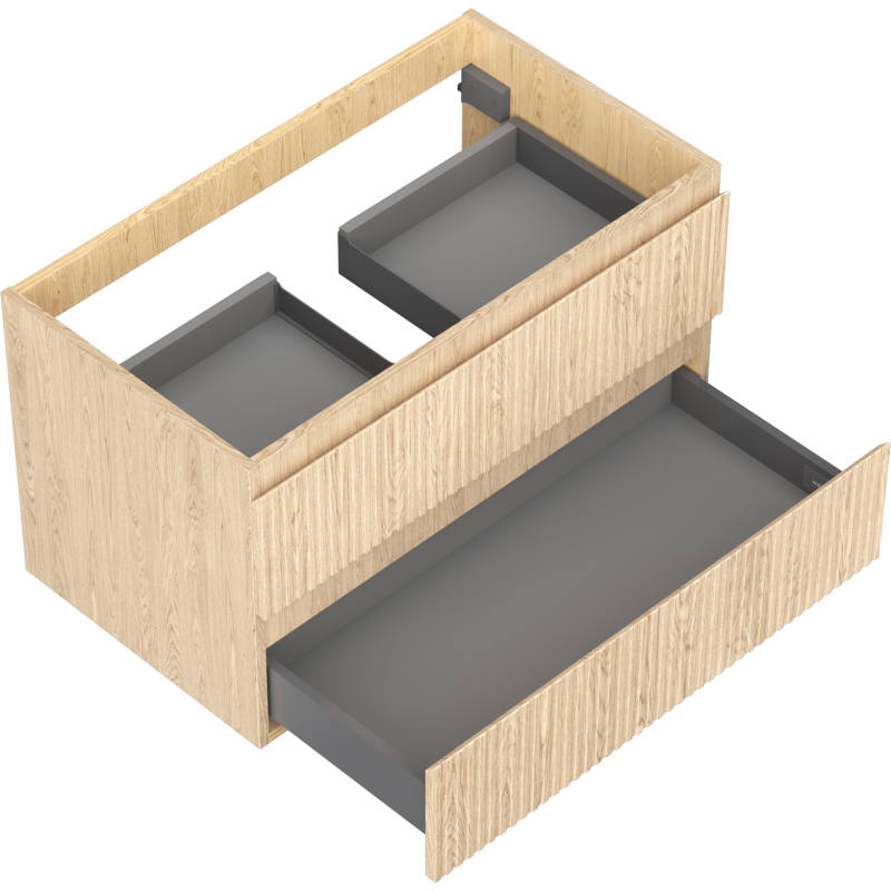 Mexen Rivel Badezimmerschrank unter Waschbecken 80 cm, 2 Schubladen, geriffelt, Eiche - 91A20-08047-2-BFF81